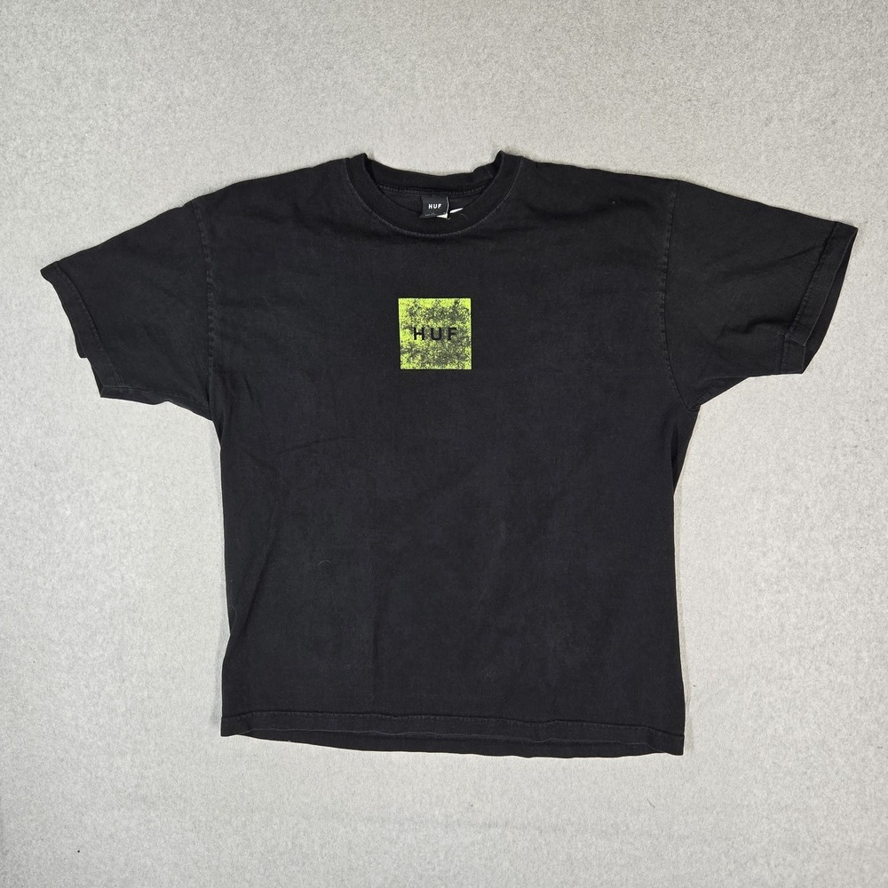 HUF Men Shirt XL Black Box Logo Graphic Short Sleeve Crew Neck Pullover Tee